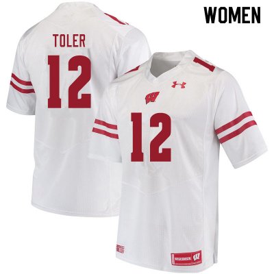Women's Wisconsin Badgers NCAA #12 Titus Toler White Authentic Under Armour Stitched College Football Jersey OM31M51KR